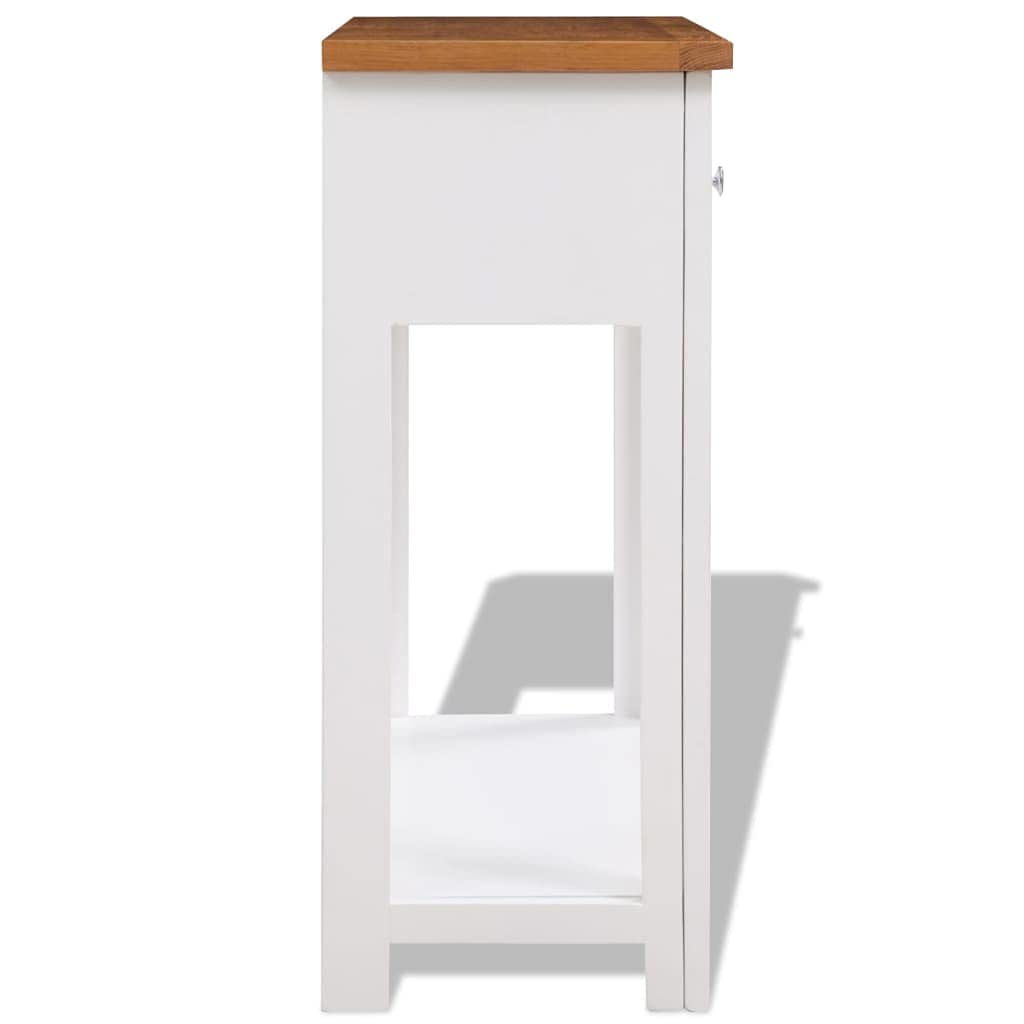 Solid Oak Wood Console Table with Two Drawers and Shelf F57383