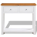 Solid Oak Wood Console Table with Two Drawers and Shelf F57383