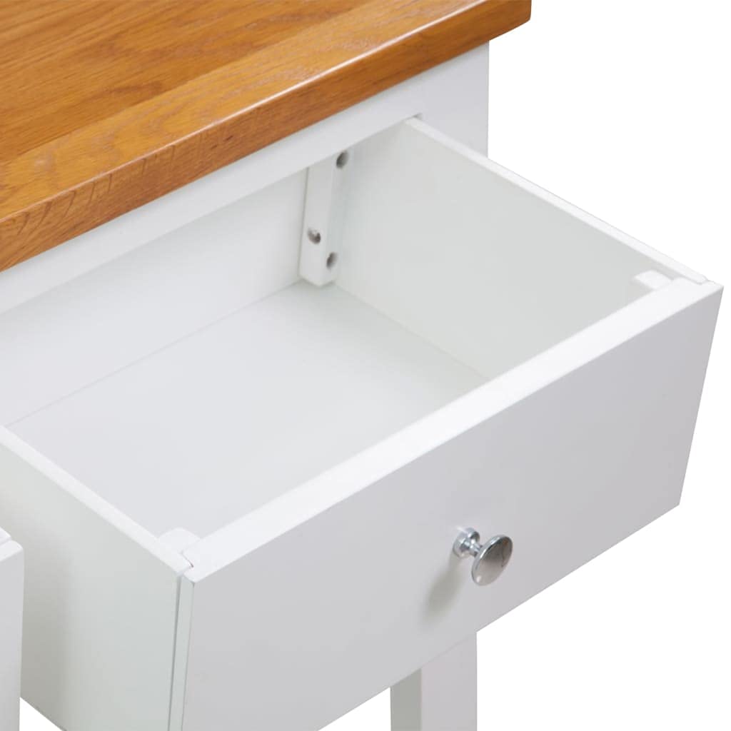 Solid Oak Wood Console Table with Two Drawers and Shelf F57383