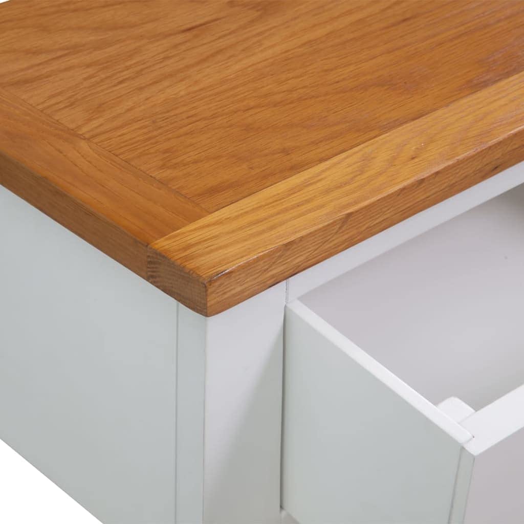 Solid Oak Wood Console Table with Two Drawers and Shelf F57383