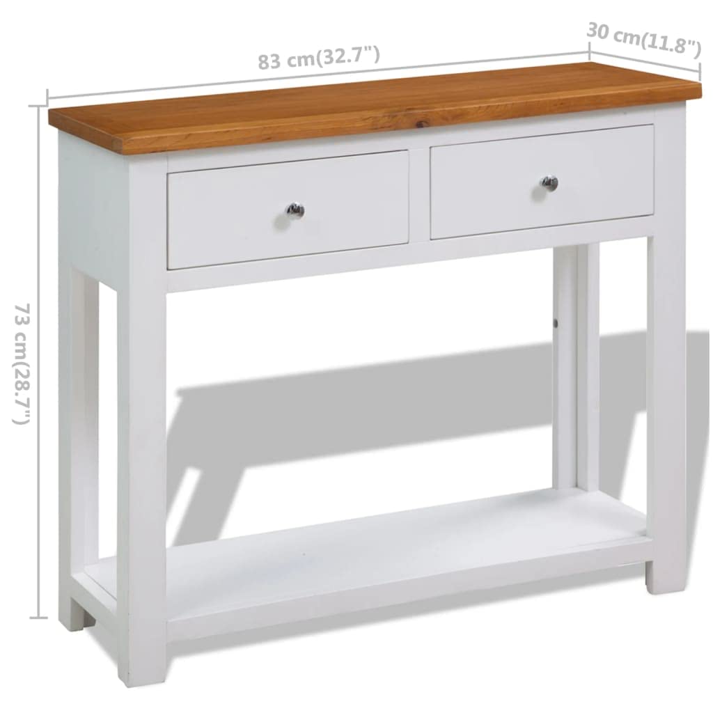 Solid Oak Wood Console Table with Two Drawers and Shelf F57383