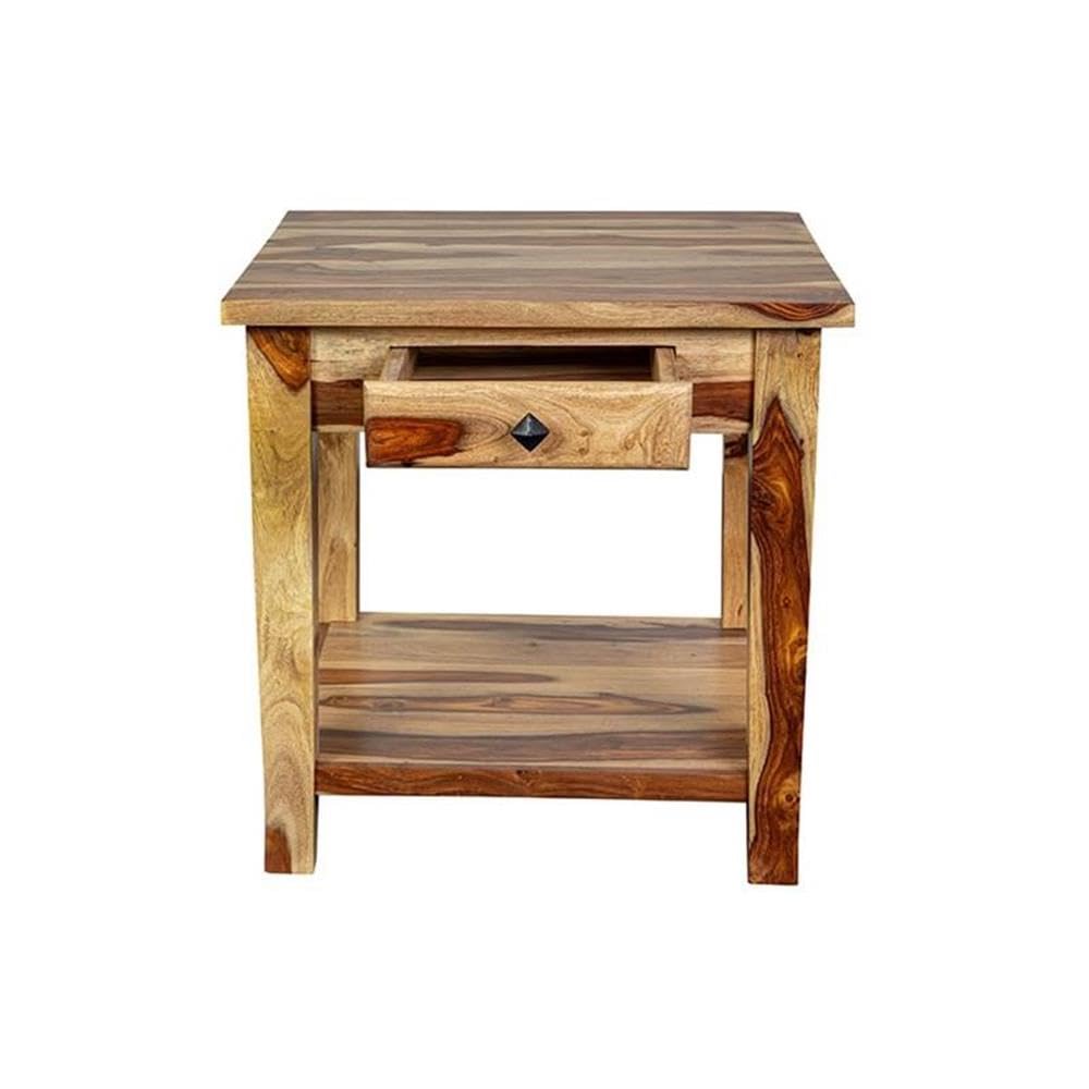 Solid Sheesham Wood End Table with Drawer V8364