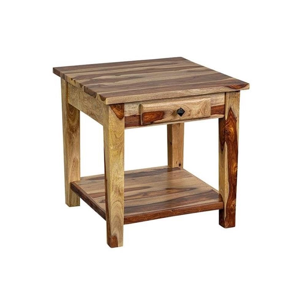 Solid Sheesham Wood End Table with Drawer V8364