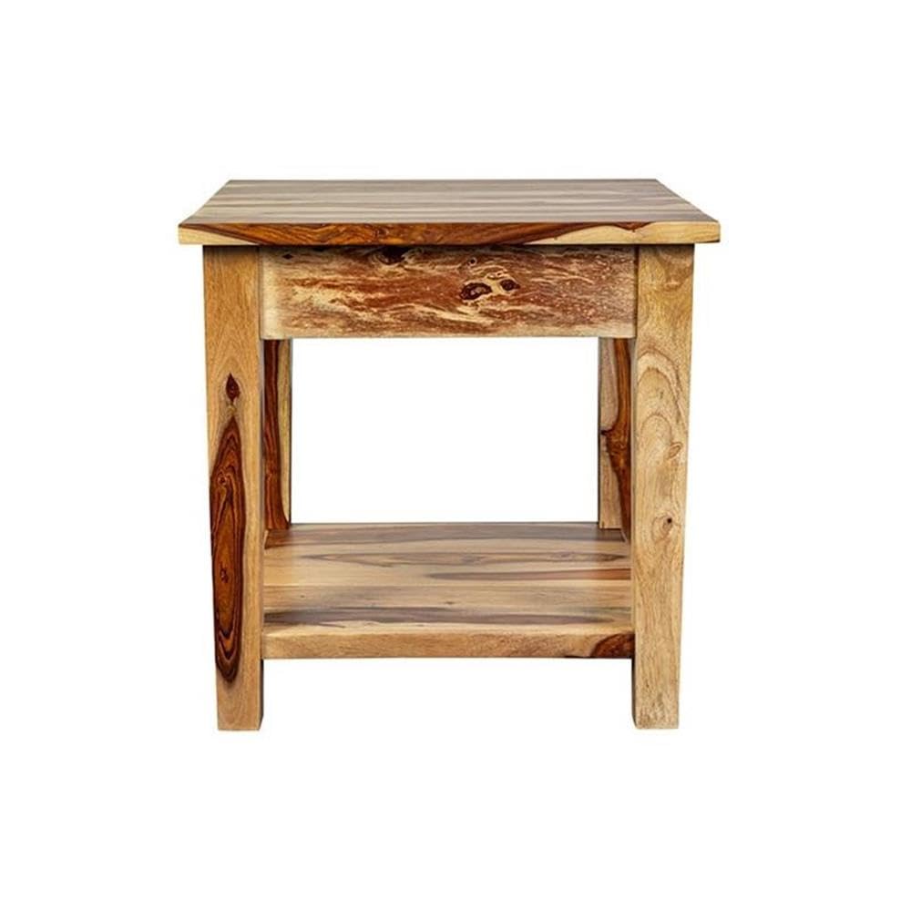 Solid Sheesham Wood End Table with Drawer V8364
