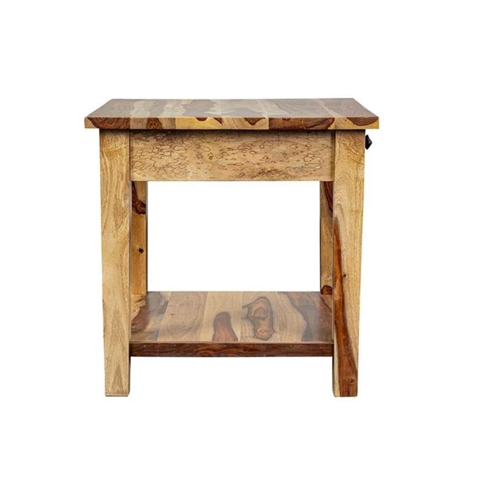 Solid Sheesham Wood End Table with Drawer V8364