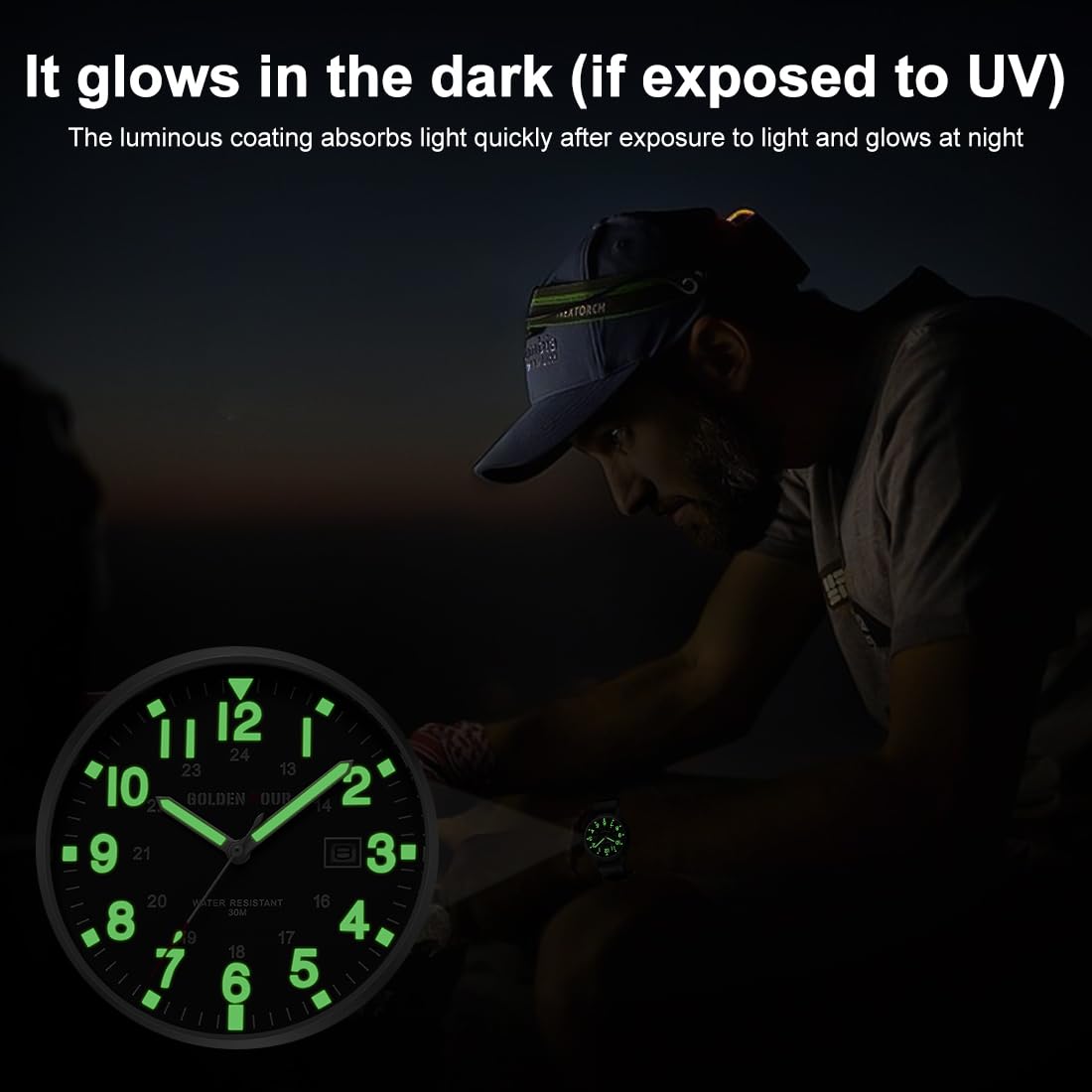 Nylon Slip-Thru Strap Watch with Military Time Easy Read Dial Glowing Hands C739936