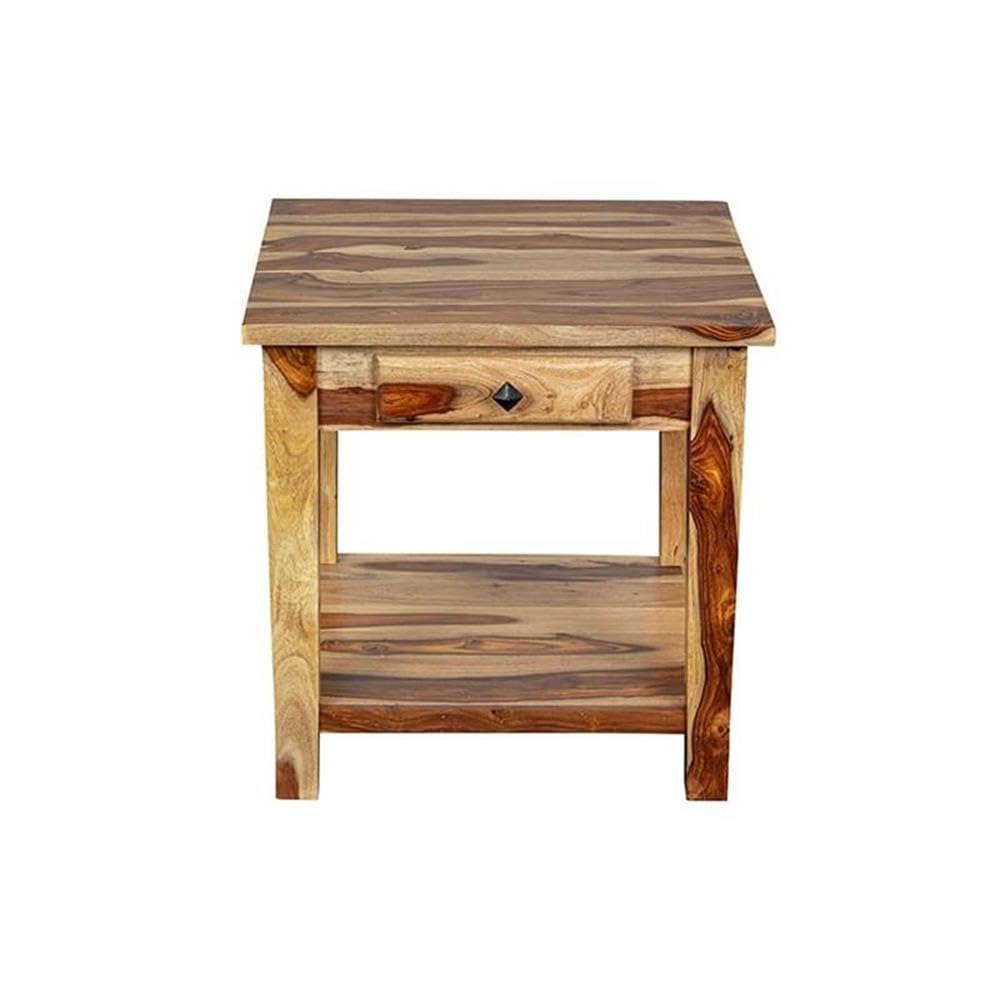 Solid Sheesham Wood End Table with Drawer V8364