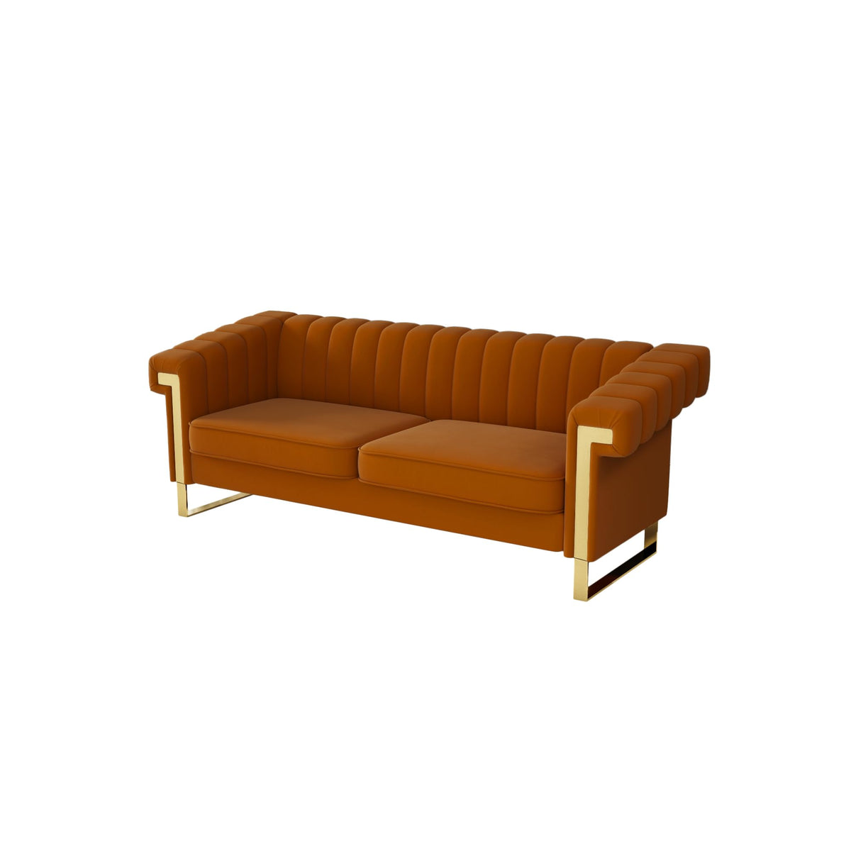 Orange Velvet Sofa with Gold Metal Legs I8968