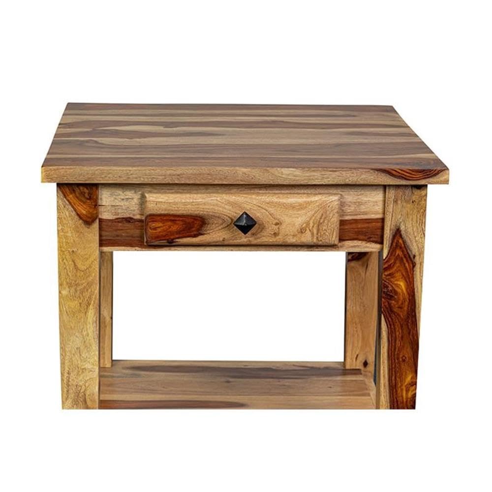 Solid Sheesham Wood End Table with Drawer V8364
