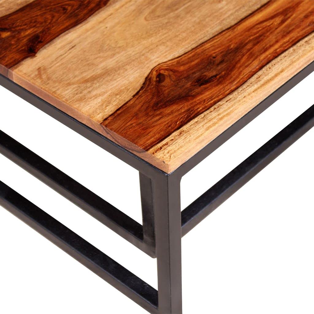 Solid Sheesham Wood Nesting Coffee Table Set with Metal Frame E8587