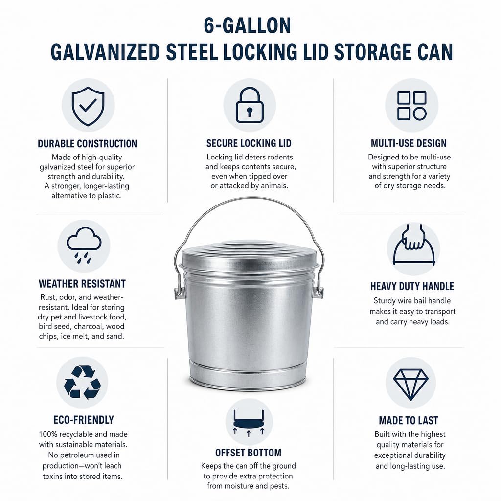 6 Gal Galvanized Steel Storage Can with Locking Lid F20195
