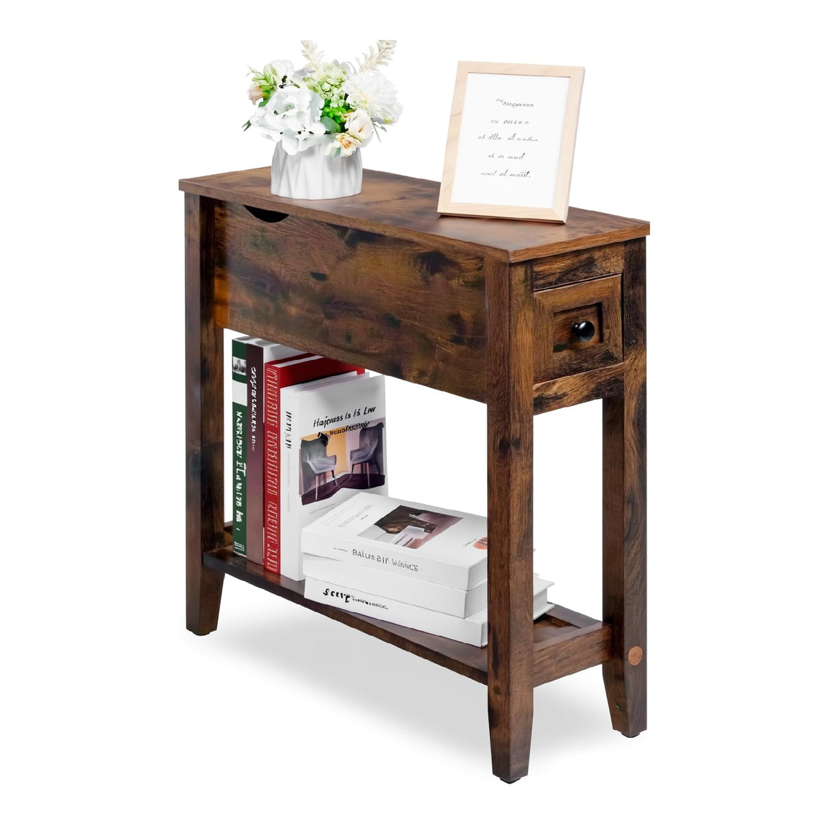 Cherry Chairside Table with Charger and Storage Cabinet A20144