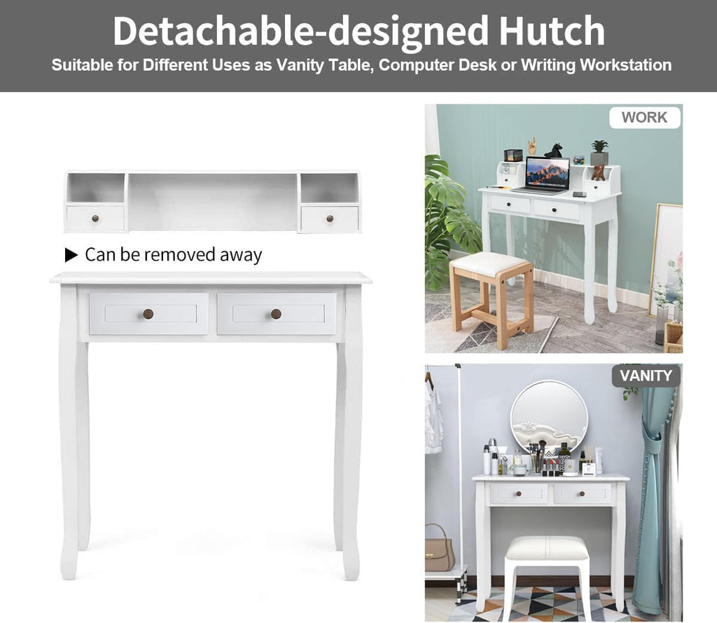 White Writing Desk with Hutch D8814