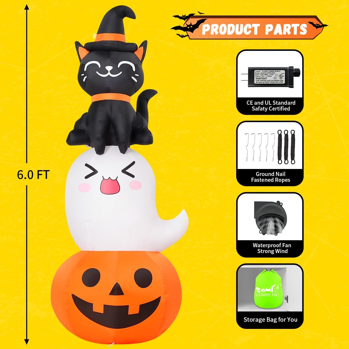 6 FT Halloween Inflatables Pumpkin Ghost Cat Outdoor Decorations T3053