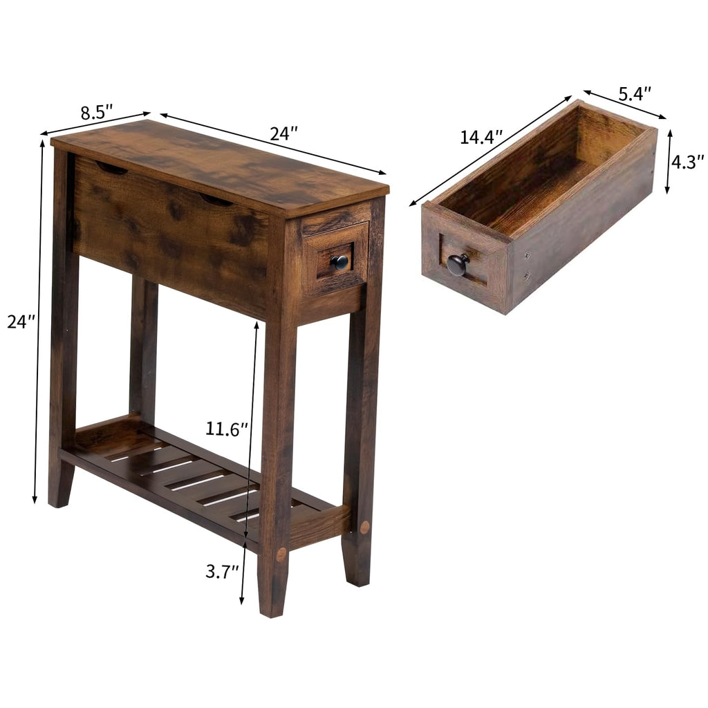 Cherry Chairside Table with Charger and Storage Cabinet A20144