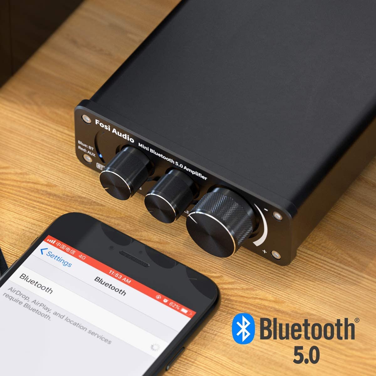 Bluetooth 5.0 Stereo Audio Amplifier Receiver 2 Channel Class D Mini Hi-Fi Integrated Amp 50W x 2 V980937
