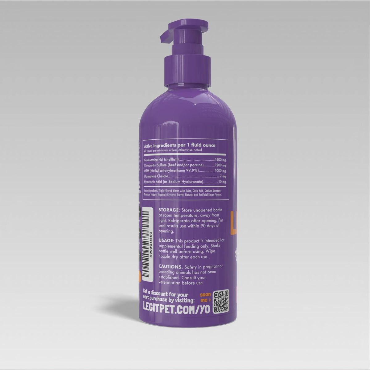 Liquid Glucosamine Chondroitin MSM Hyaluronic Acid Bacon Flavor Dog Supplement 32 oz Y42953