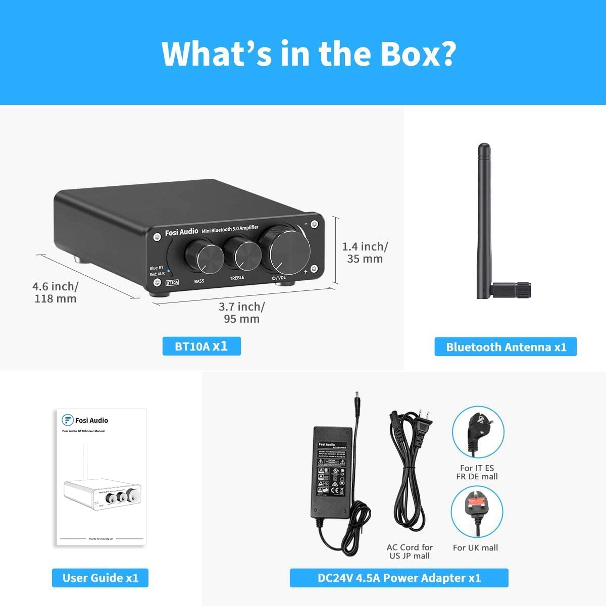Bluetooth 5.0 Stereo Audio Amplifier Receiver 2 Channel Class D Mini Hi-Fi Integrated Amp 50W x 2 V980937