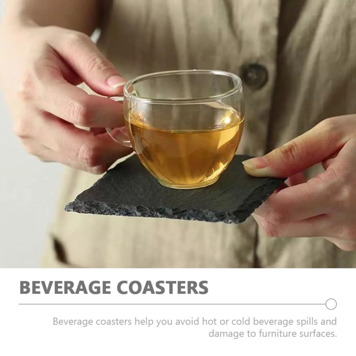 Black Natural Stone Cup Coaster Set W2679