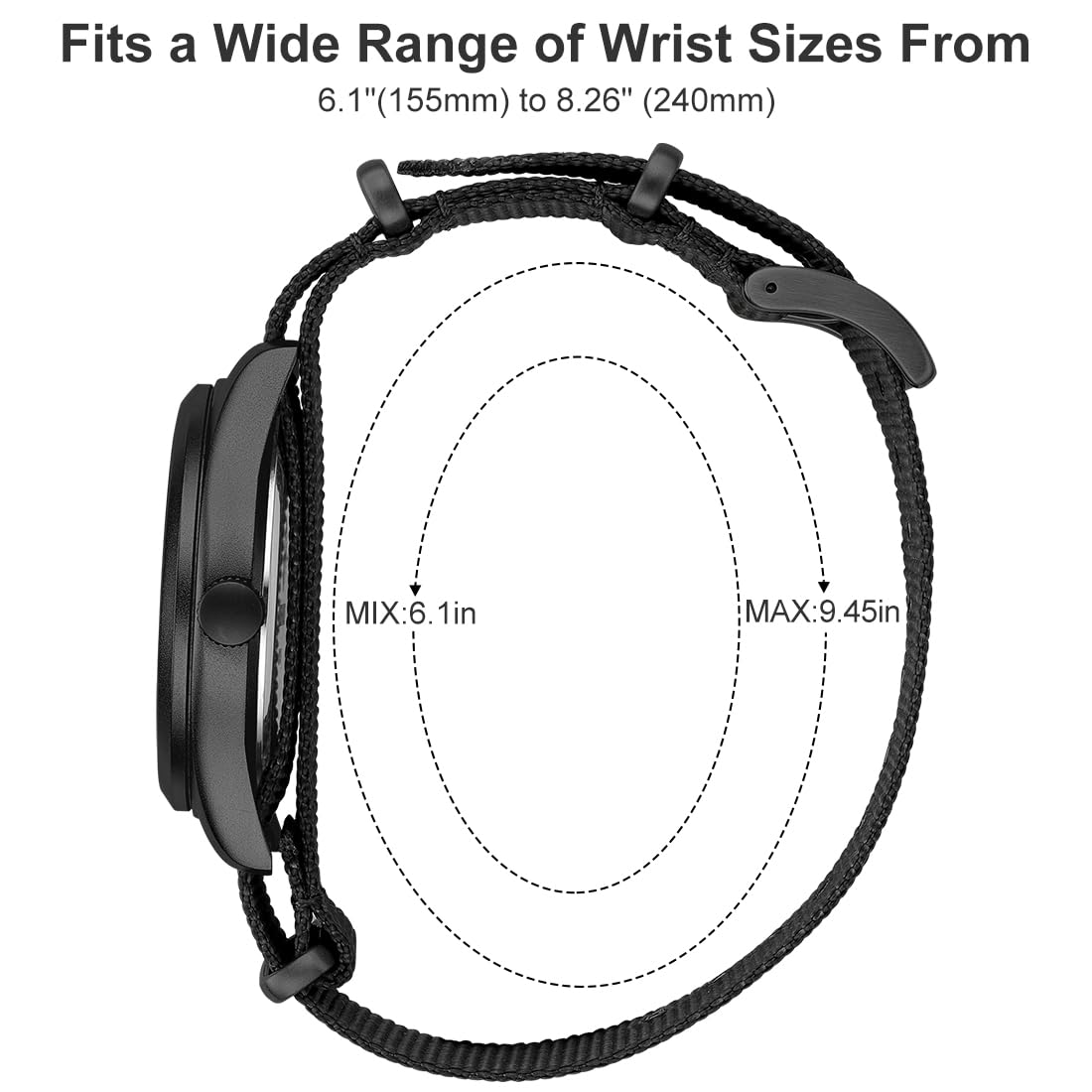 Nylon Slip-Thru Strap Watch with Military Time Easy Read Dial Glowing Hands C739936