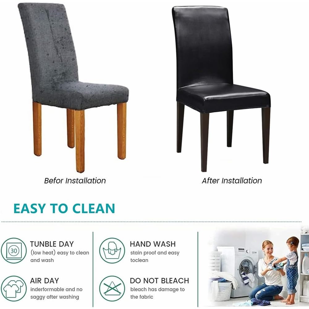 Waterproof PU Leather Stretch Dining Chair Covers, 4PCS D71145