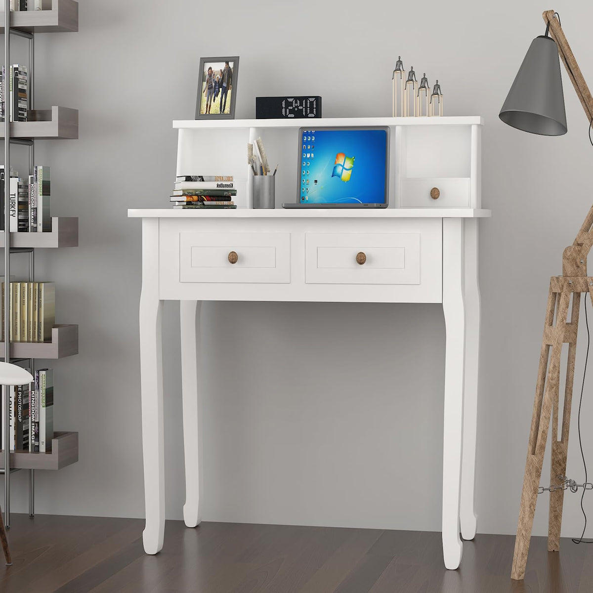 White Writing Desk with Hutch D8814