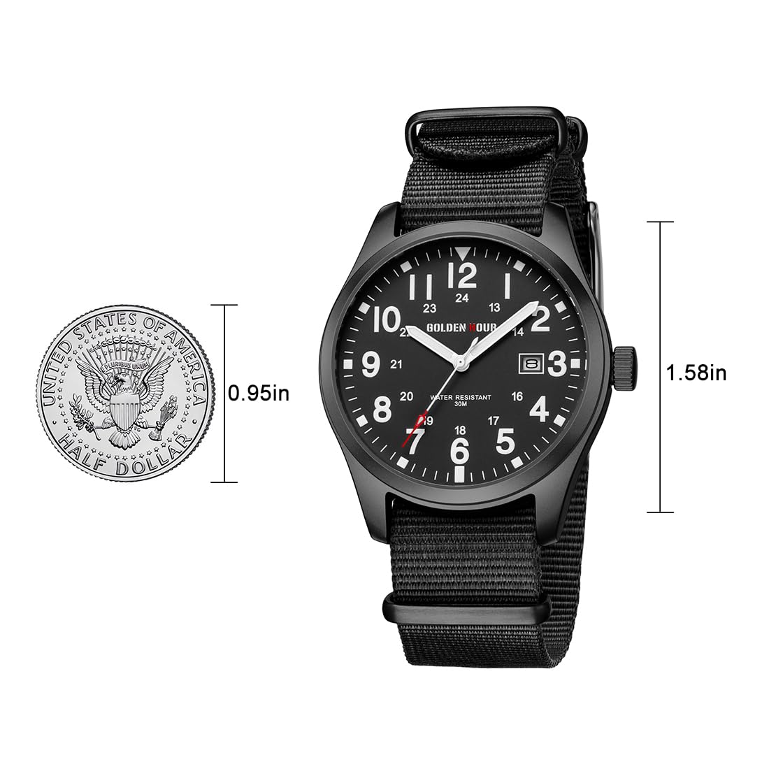 Nylon Slip-Thru Strap Watch with Military Time Easy Read Dial Glowing Hands C739936