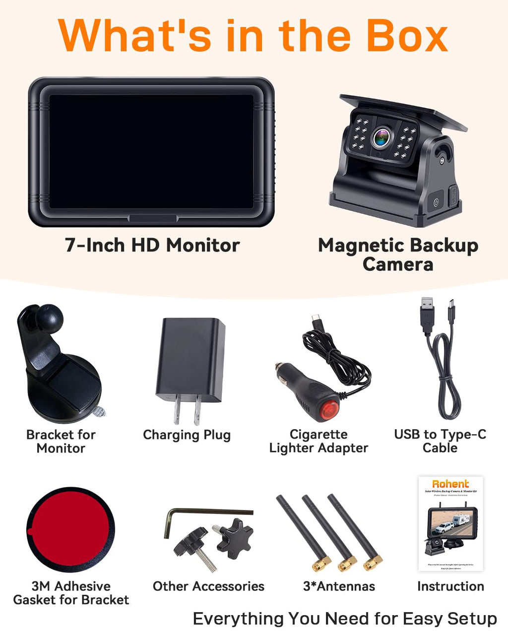 Wireless Solar Magnetic Backup Camera 7-Inch DVR Monitor 1080P HD Night Vision M720438