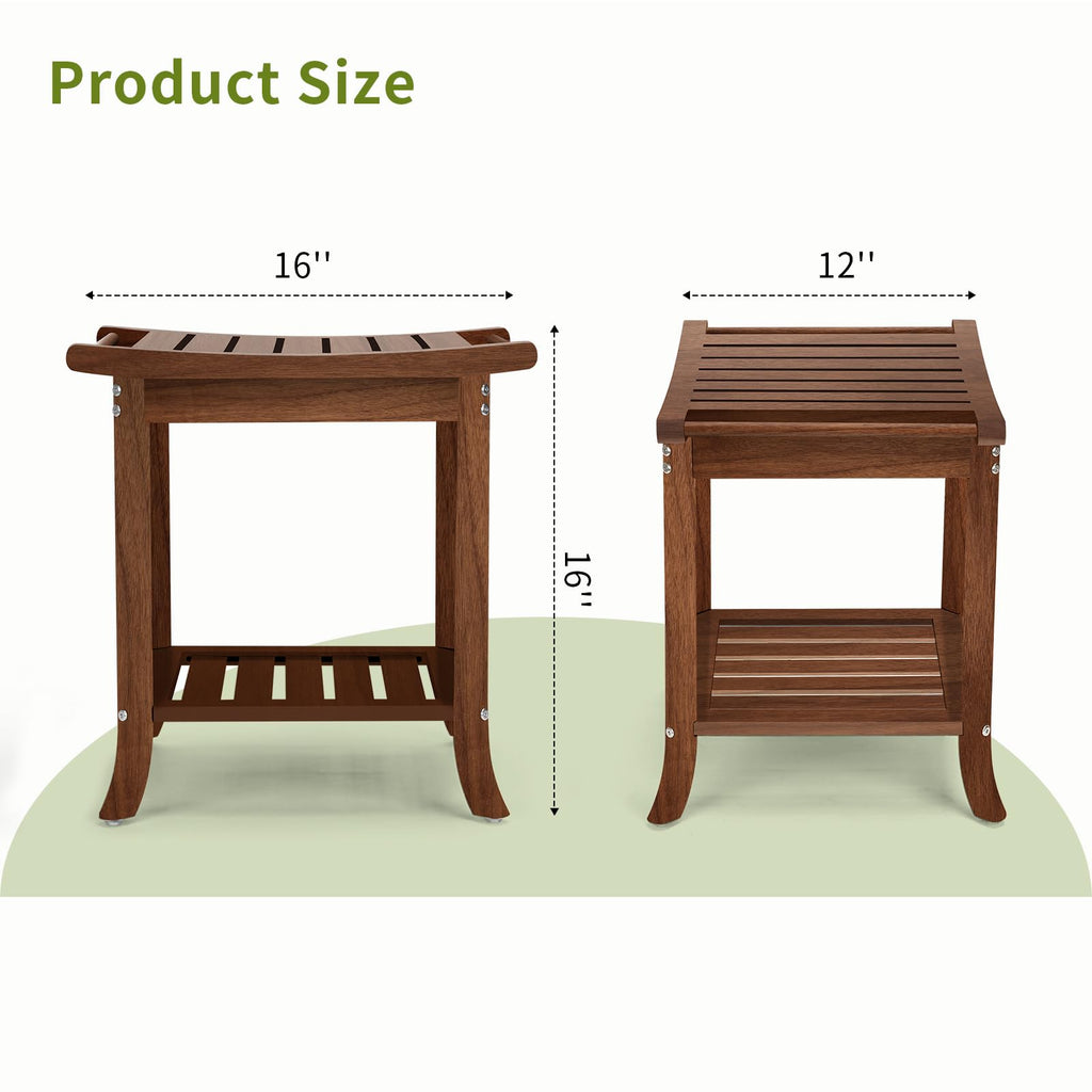 Teak Waterproof Shower Bench with Storage Shelf E925