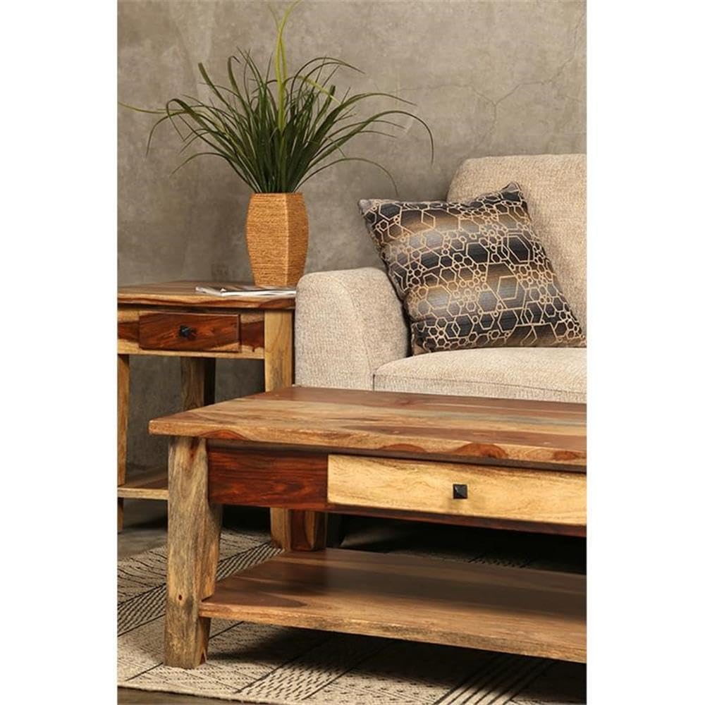 Solid Sheesham Wood End Table with Drawer V8364