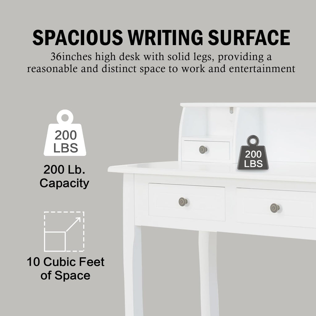 White Writing Desk with Hutch D8814