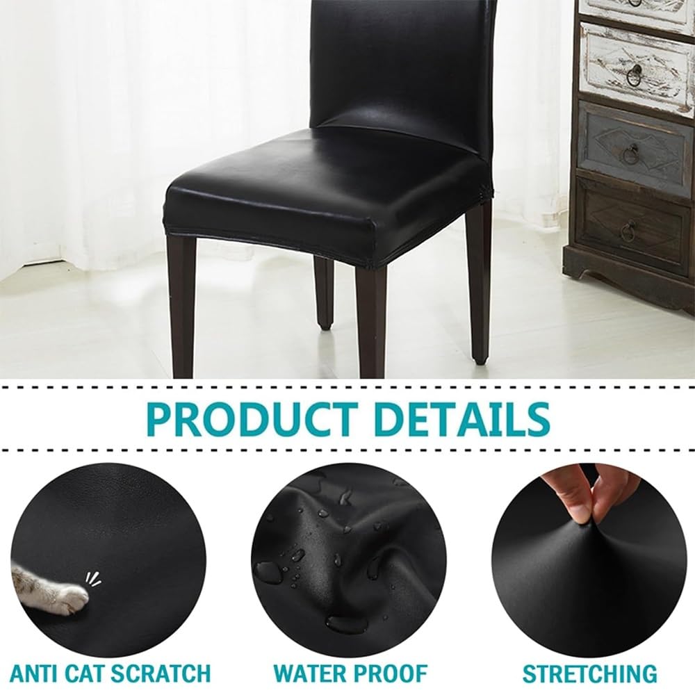 Waterproof PU Leather Stretch Dining Chair Covers, 4PCS D71145
