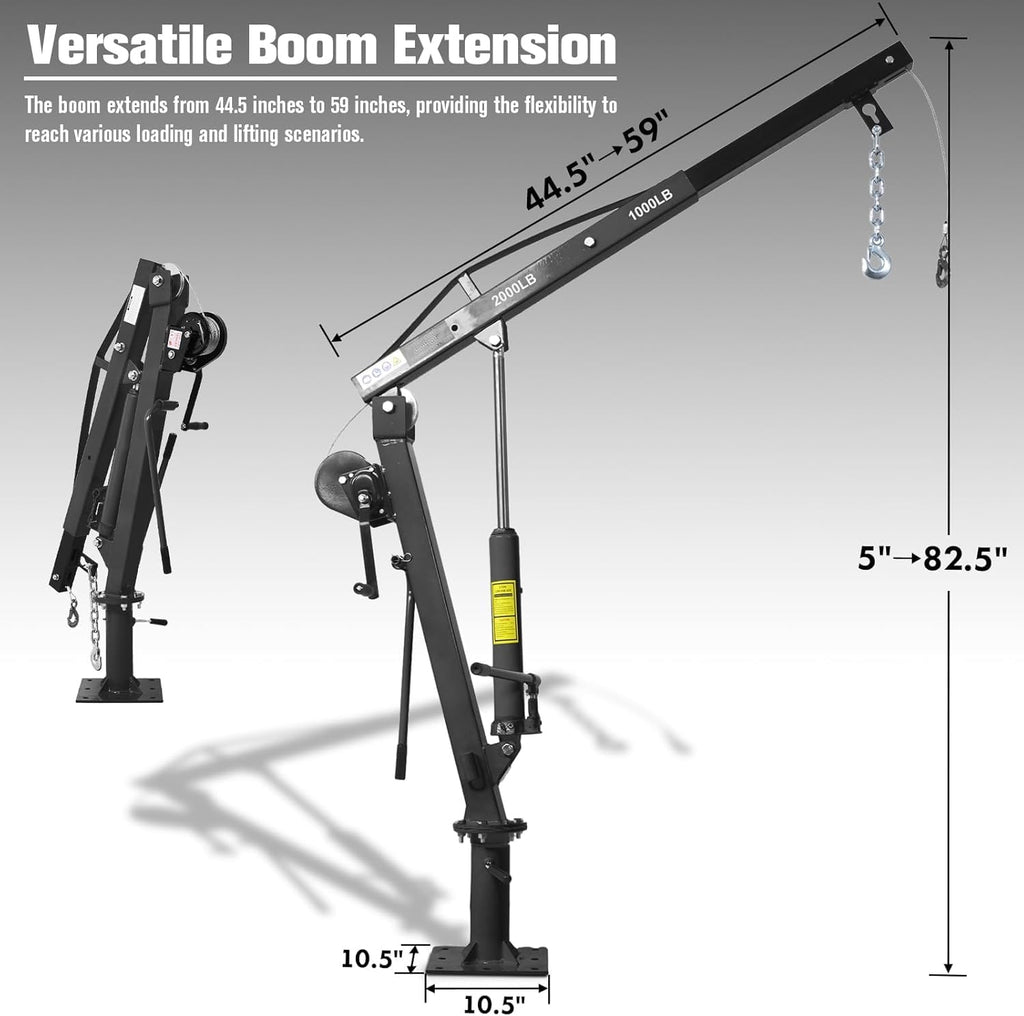 2000 lbs Folding Truck Crane with Hydraulic Winch L83607