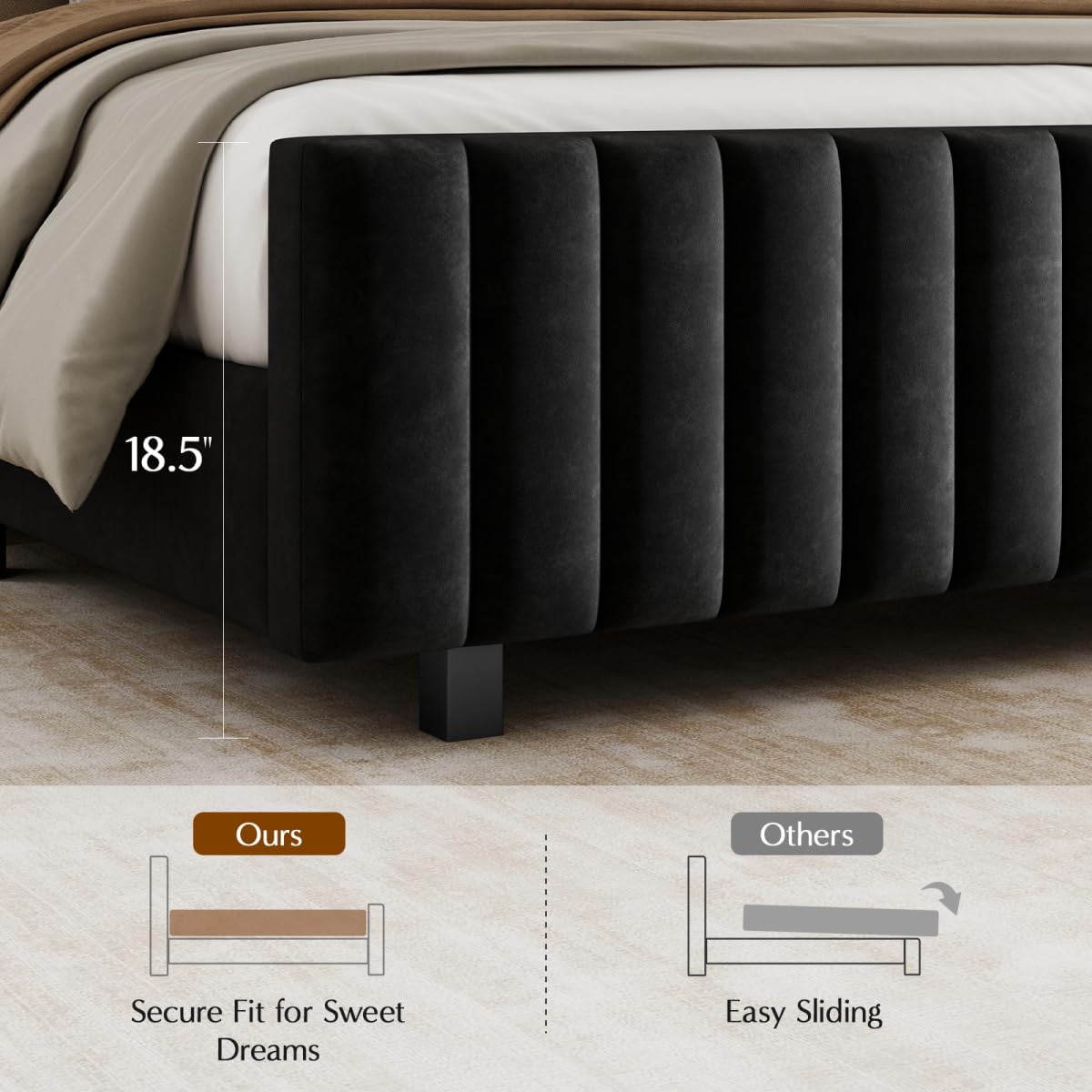 Queen Size Velvet Upholstered Platform Bed Frame with Adjustable Headboard K7926