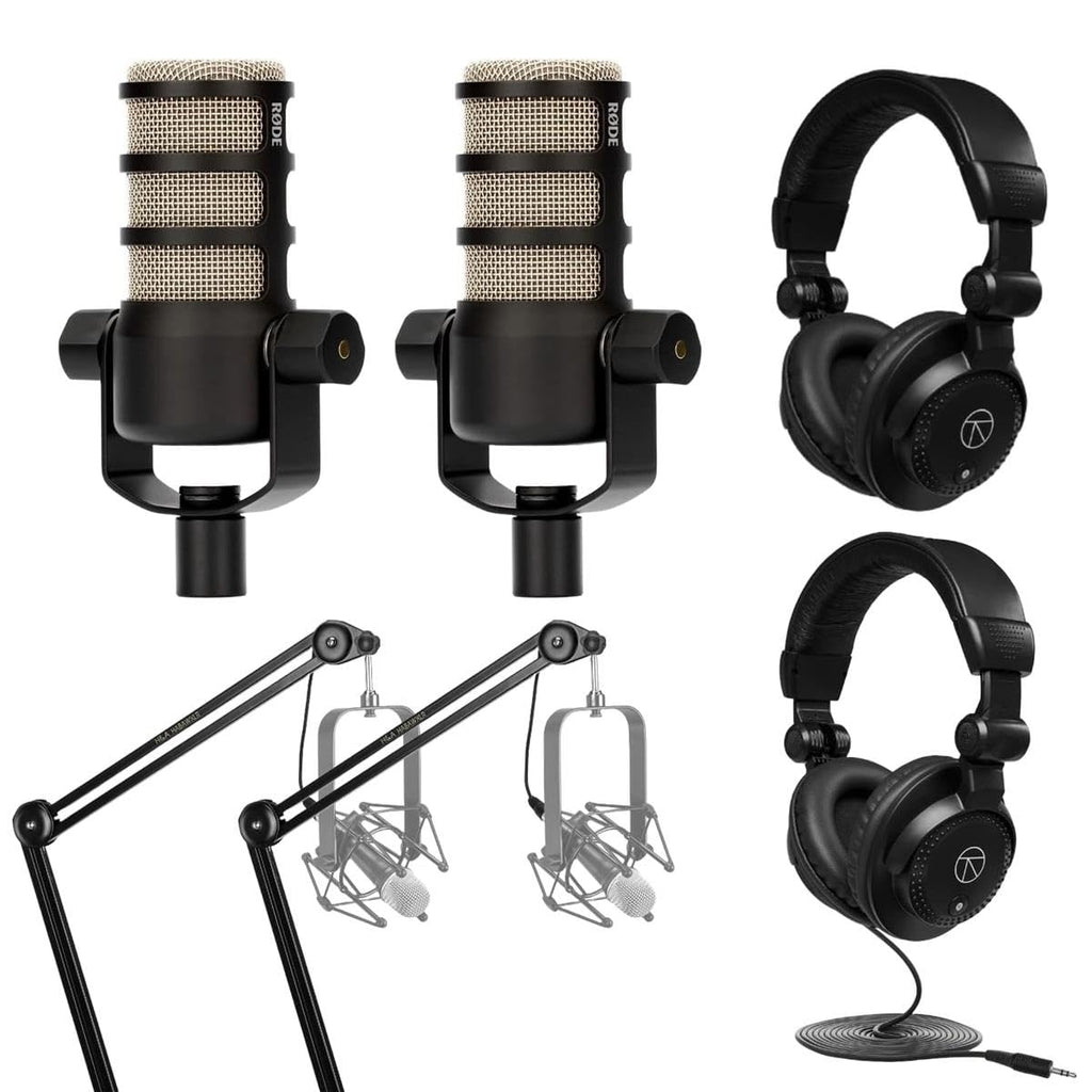 Dynamic Podcasting Microphone Black Pair with 2X Broadcast Arms and 10' XLR Cables N302953