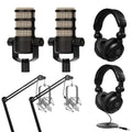 Dynamic Podcasting Microphone Black Pair with 2X Broadcast Arms and 10' XLR Cables N302953