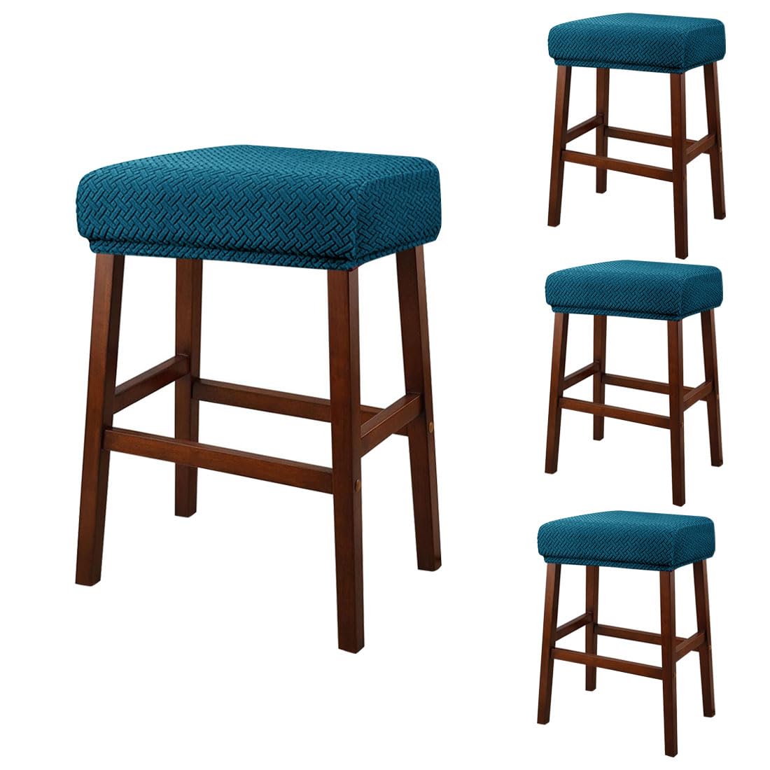Set of 4 Deep Teal Jacquard Stretch Stool Covers Y180