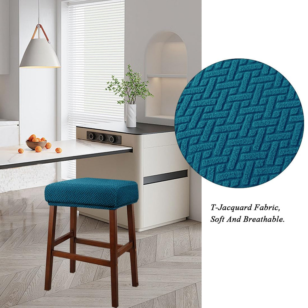 Set of 4 Deep Teal Jacquard Stretch Stool Covers Y180