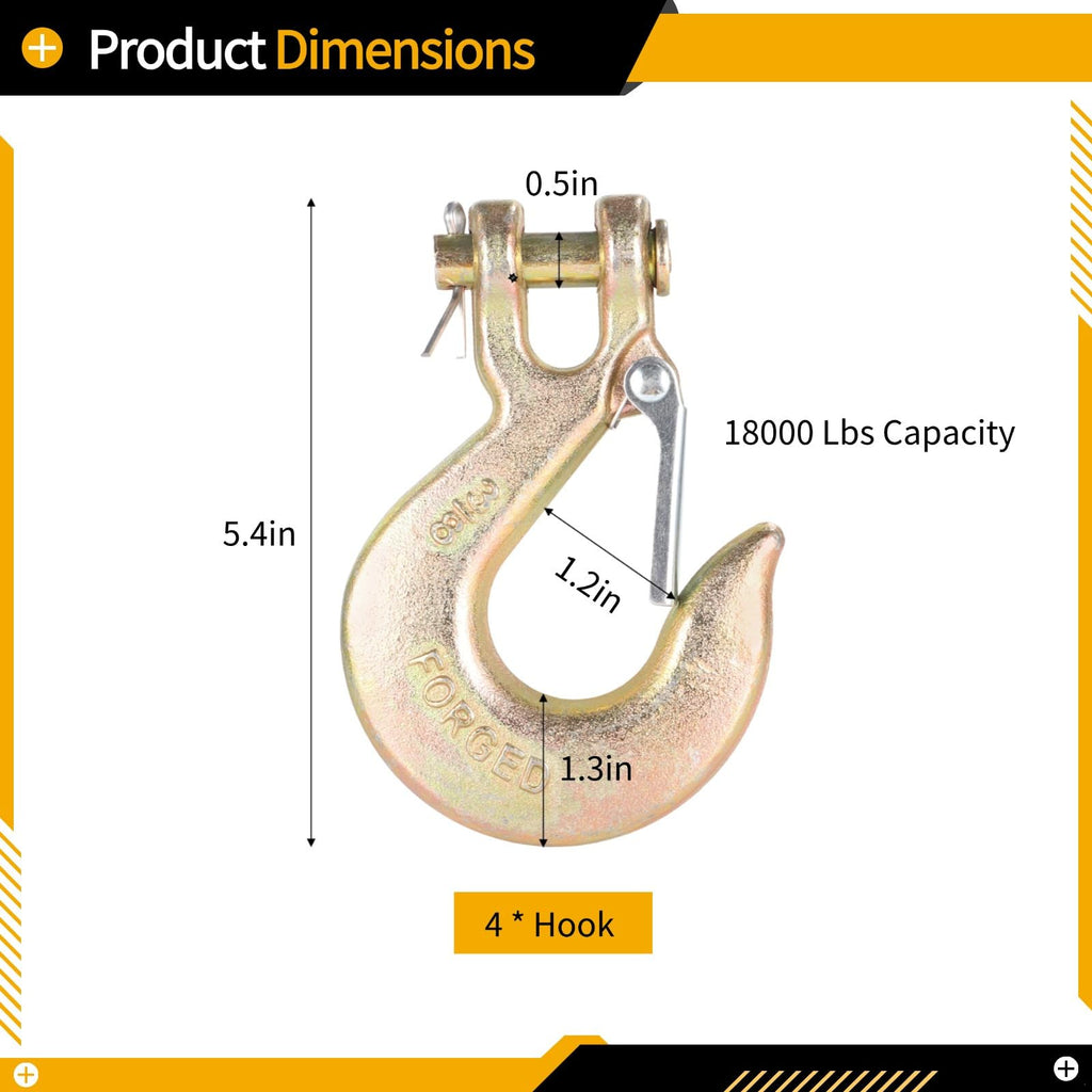 4-Pack 3/8-Inch Grade 70 Forged Steel Clevis Slip Hooks 18,000 Lbs Capacity S744