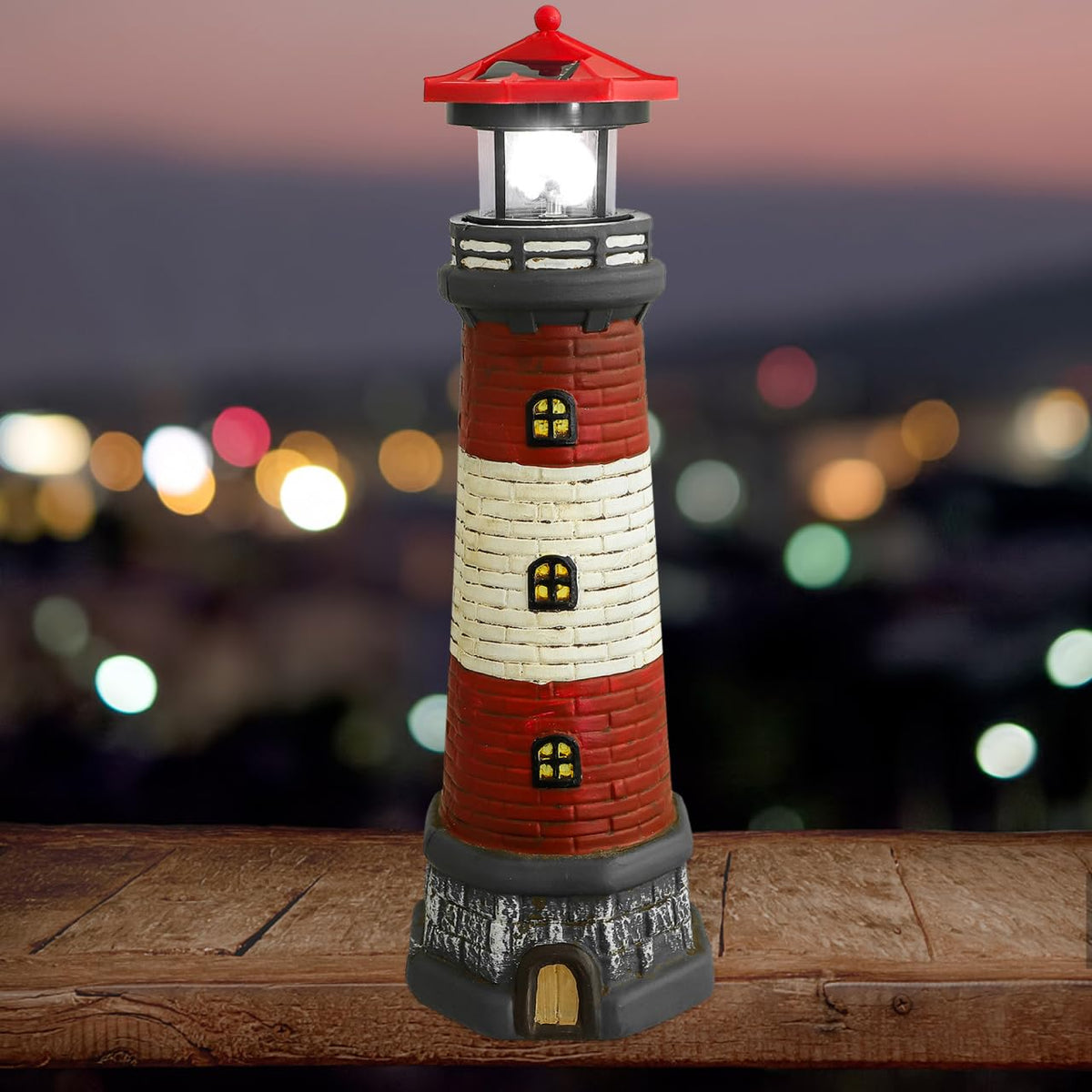 Solar Lighthouse with Rotating LED Lights 15 Inch Tall U78048