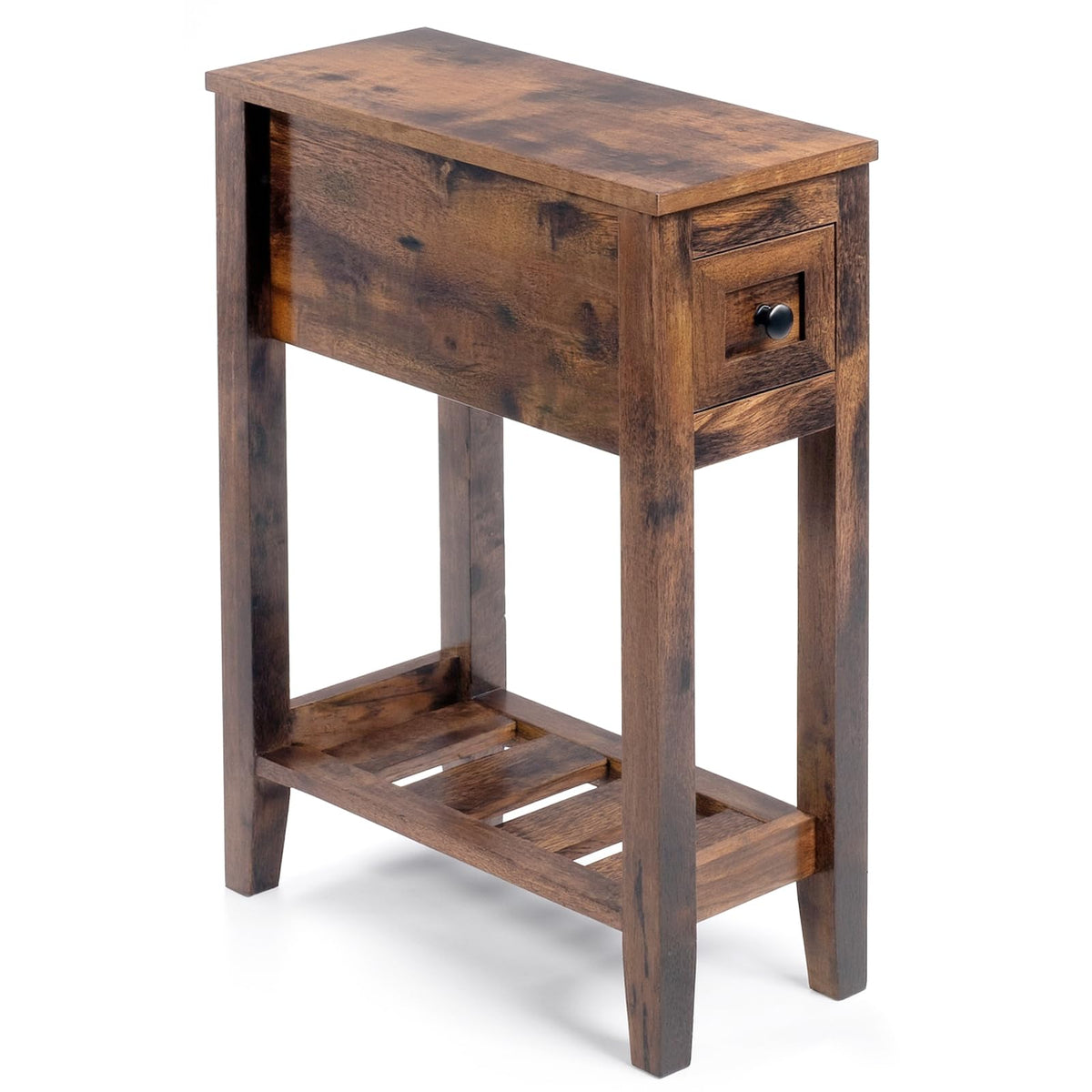 Cherry Chairside Table with Charger and Storage Cabinet A20144