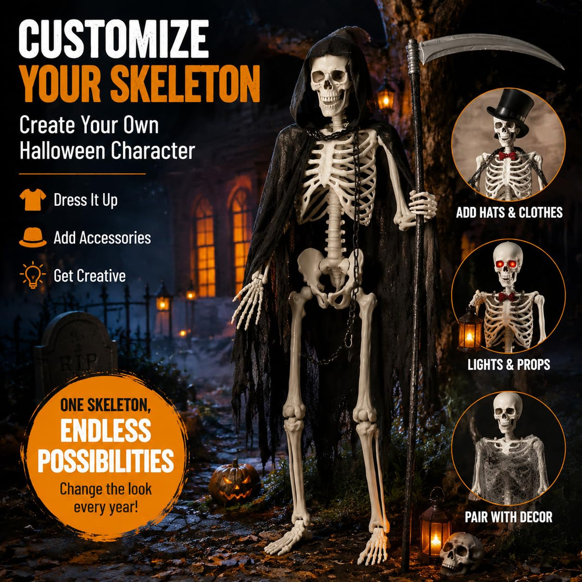5.4 FT Poseable Skeleton O86346