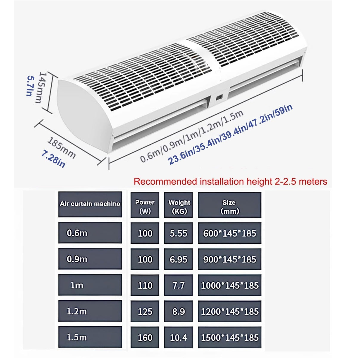 Outdoor Air Curtain Machine with Large Air Volume, 2 Speed and Wind Direction Adjustable G4090