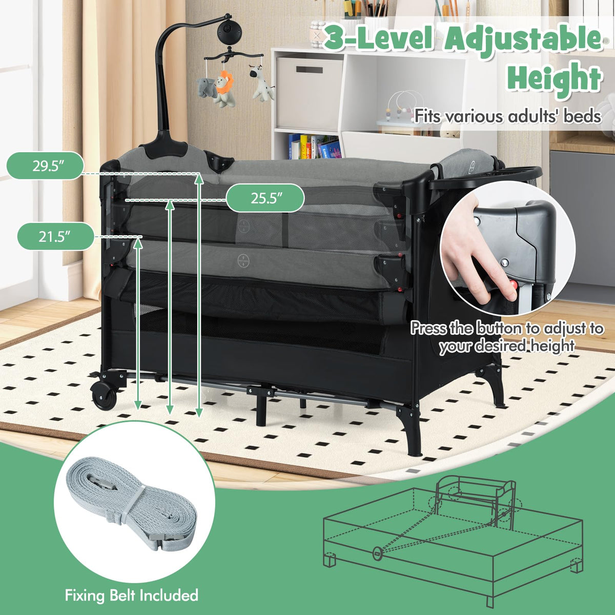 6-in-1 Pack and Play with Bassinet and Changing Table, Black C7744