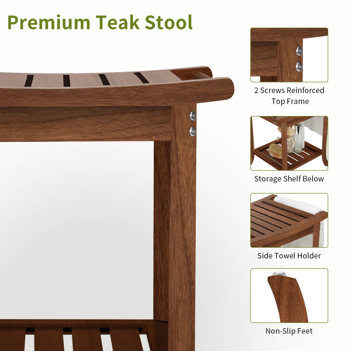 Teak Waterproof Shower Bench with Storage Shelf E925