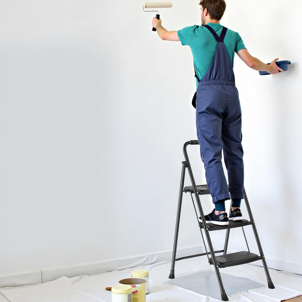 Folding Steel 3-Step Ladder with Handrail W76998