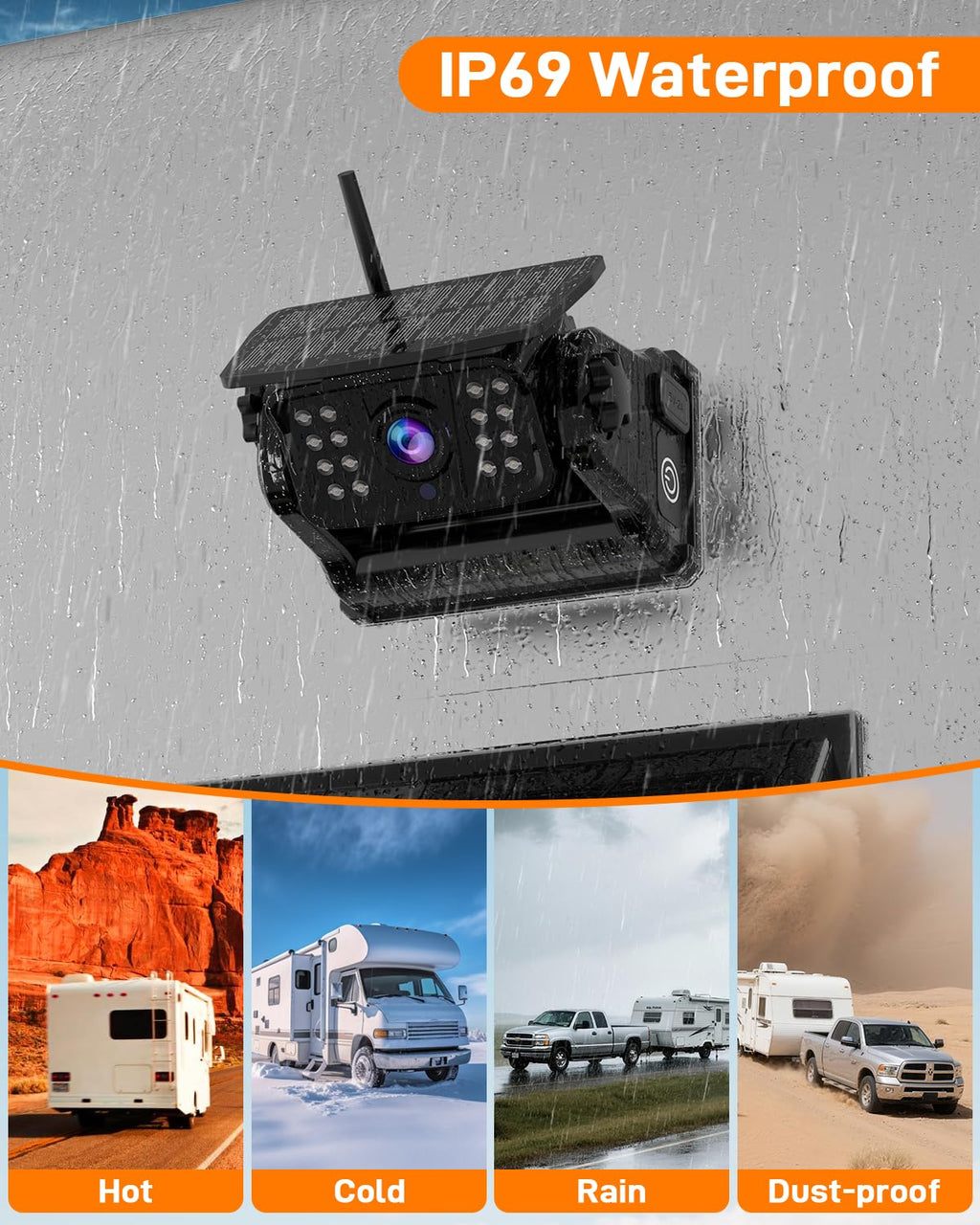 Wireless Solar Magnetic Backup Camera 7-Inch DVR Monitor 1080P HD Night Vision M720438