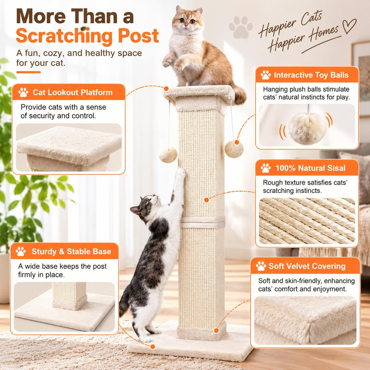 33 Inch Nature Sisal Cat Scratching Post Q565