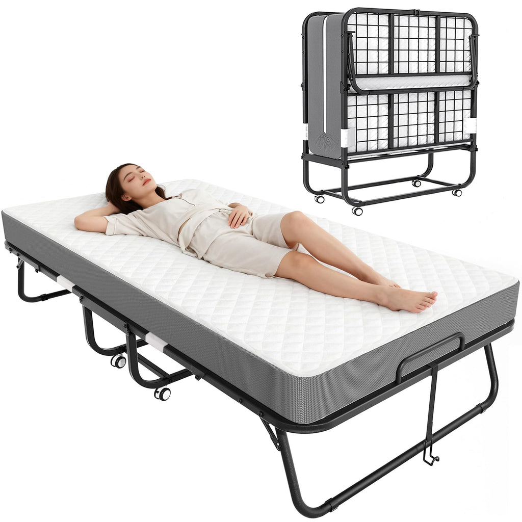 Folding Bed with Mattress Metal Frame Cot Size S365309