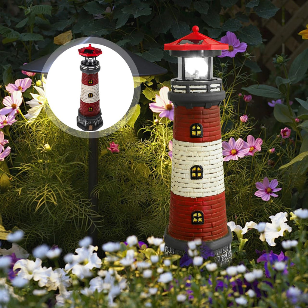 Solar Lighthouse with Rotating LED Lights 15 Inch Tall U78048